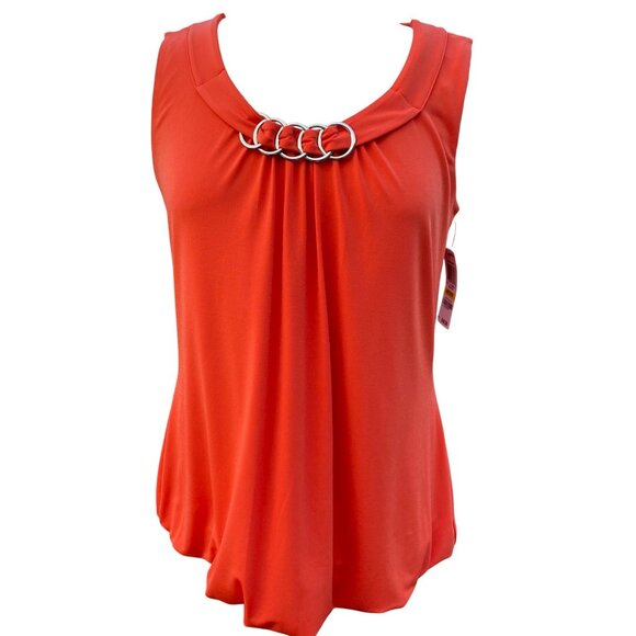 Alfani Tops - Alfani Womens Bubble Hem Tank Top Mandarin Red Sleeveless Silvertone Ring